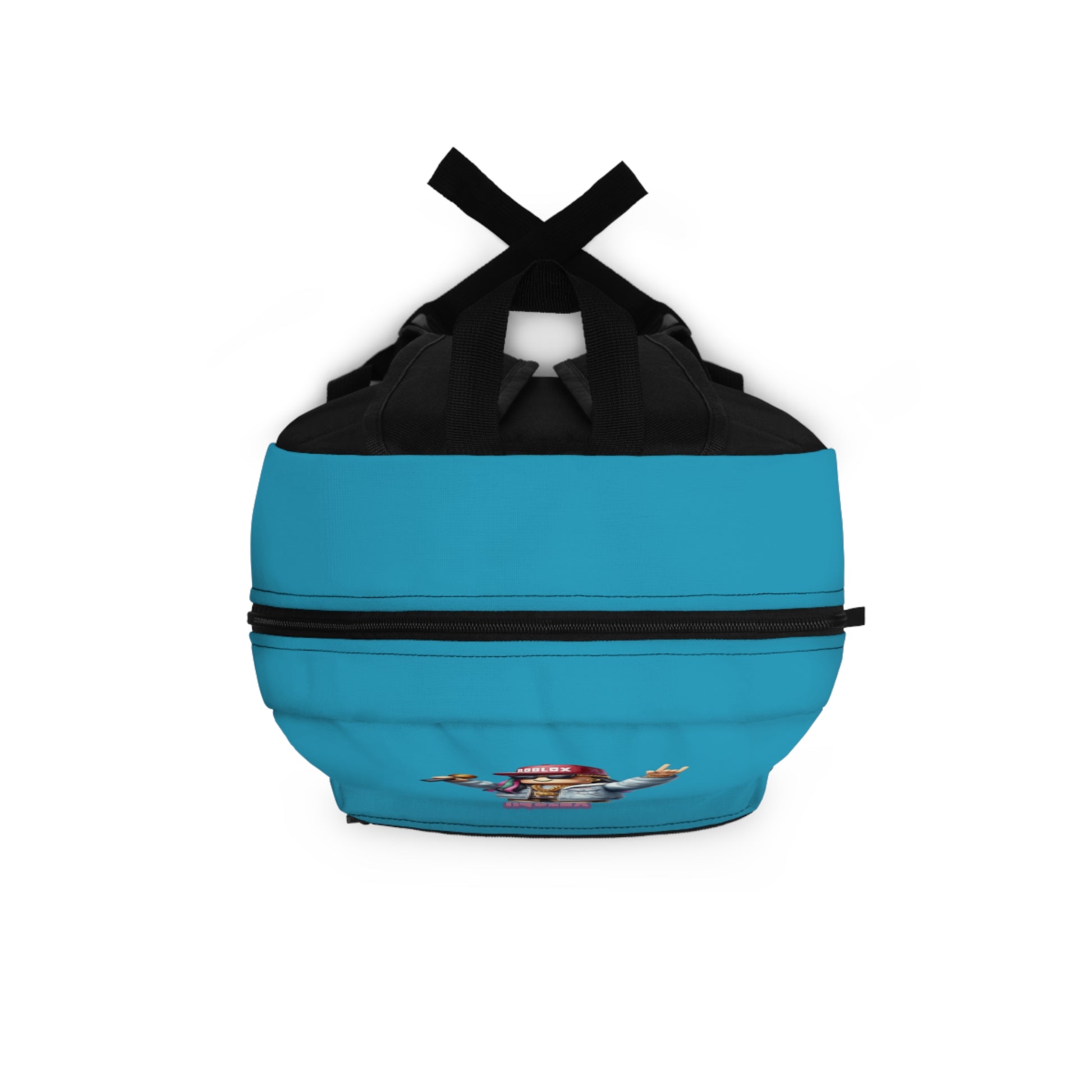 Top view of turquoise Roblox girls backpack showing durable zippers and handle at dobermenpremier.com