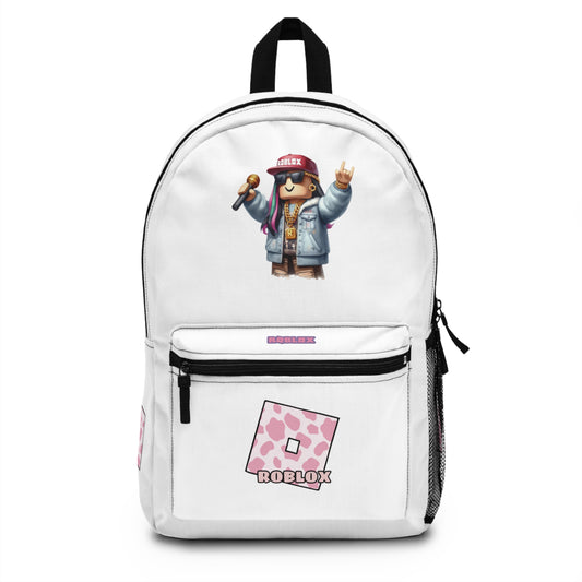 Front view of white personalized Roblox girls school bag with gamer design at dobermenpremier.com
