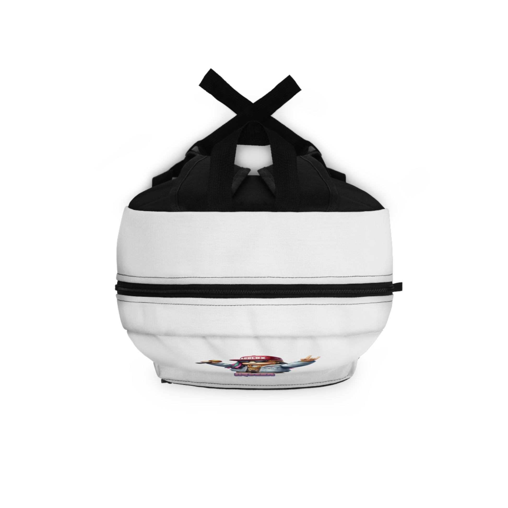 Top view of white Roblox girls backpack showing durable zippers and handle at dobermenpremier.com