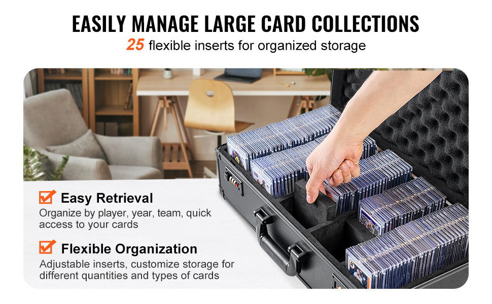 SucceBuy Graded Card Storage Box 4 Slots or 5Slots with Key Lock or Coded Lock Foam Dividers for 96/108/120/162 PSA Graded Cards