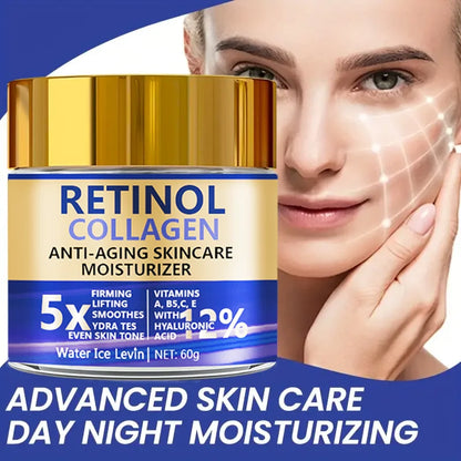 Woman showing firming and lifting results after using Water Ice Levin Retinol and Collagen anti-aging day and night moisturizer.